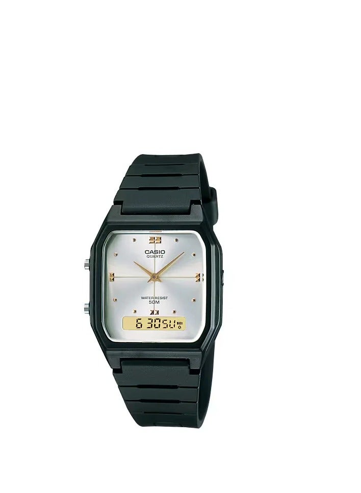 كاسيو ساعة كاسيو AW-48HE-7AVDF للرجال، كاجوال، مينا فضي، سوار أسود - Image 1