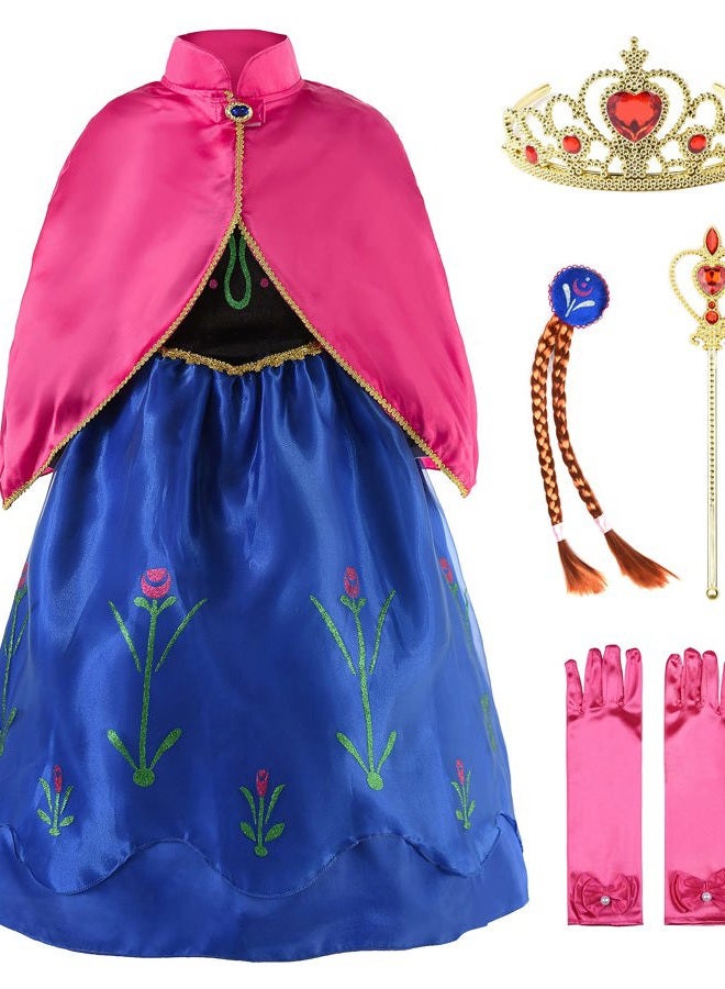 JerrisApparel Snow Party Dress Queen Costume Princess Cosplay Dress Up (4-5, Anna with Accessories 2) - Image 1