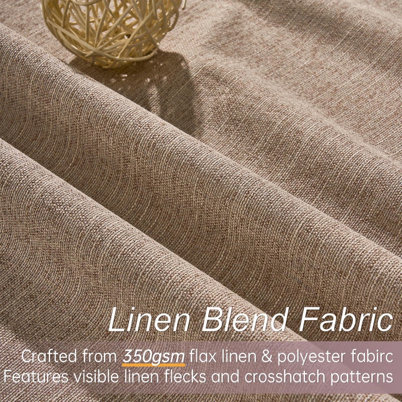 Topfinel Linen Blackout Curtains 96 Inch Long, Light Blocking Rustic Neutral Thermal Insulated Brown Natural Linen Cabin Back Tab Viral Drapery Drapes with Hooks Rings 2 Panel Sets, Brown Tan 8 FT - Image 3