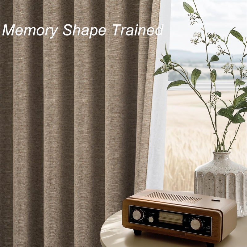 Topfinel Linen Blackout Curtains 96 Inch Long, Light Blocking Rustic Neutral Thermal Insulated Brown Natural Linen Cabin Back Tab Viral Drapery Drapes with Hooks Rings 2 Panel Sets, Brown Tan 8 FT - Image 4
