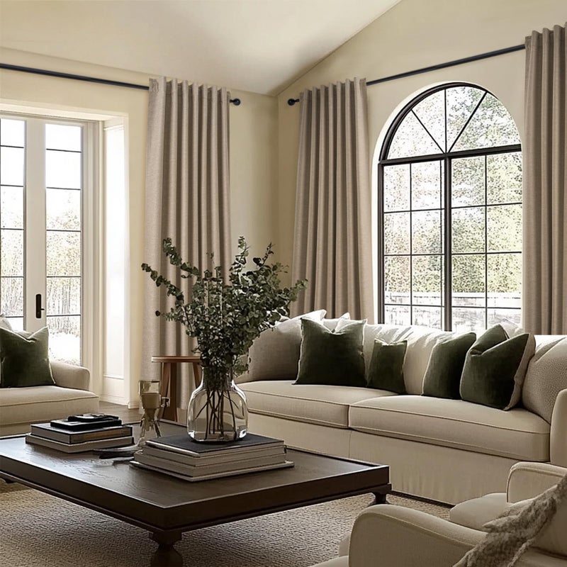 Topfinel Linen Blackout Curtains 96 Inch Long, Light Blocking Rustic Neutral Thermal Insulated Brown Natural Linen Cabin Back Tab Viral Drapery Drapes with Hooks Rings 2 Panel Sets, Brown Tan 8 FT - Image 2