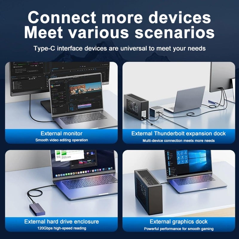 سيزمي ✦ كابل USB-C Thunderbolt 5 80Gbps -120Gbps | شحن فائق بقدرة 240W EPR Power Delivery PD 3.1 | فيديو 16K UHD 8K@120Hz 4K@540Hz | USB4 Gen4 | متوافق مع iPhone والمزيد | مضفر، 1 متر + حزام قابل للتعديل - Image 5