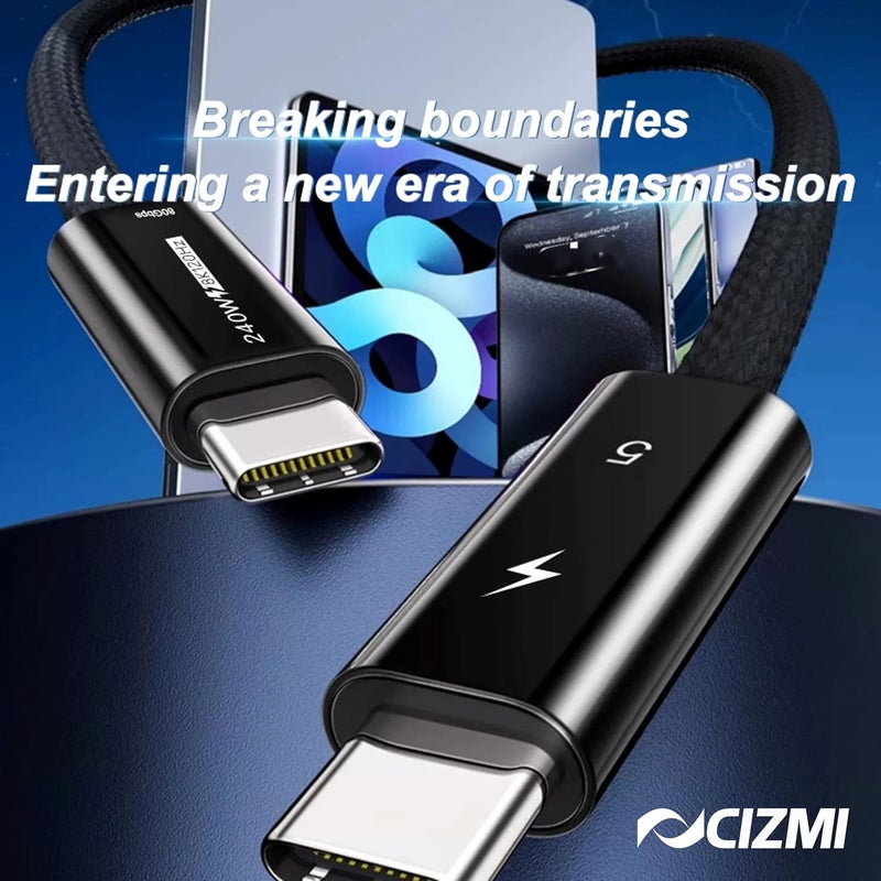سيزمي ✦ كابل USB-C Thunderbolt 5 80Gbps -120Gbps | شحن فائق بقدرة 240W EPR Power Delivery PD 3.1 | فيديو 16K UHD 8K@120Hz 4K@540Hz | USB4 Gen4 | متوافق مع iPhone والمزيد | مضفر، 1 متر + حزام قابل للتعديل - Image 4
