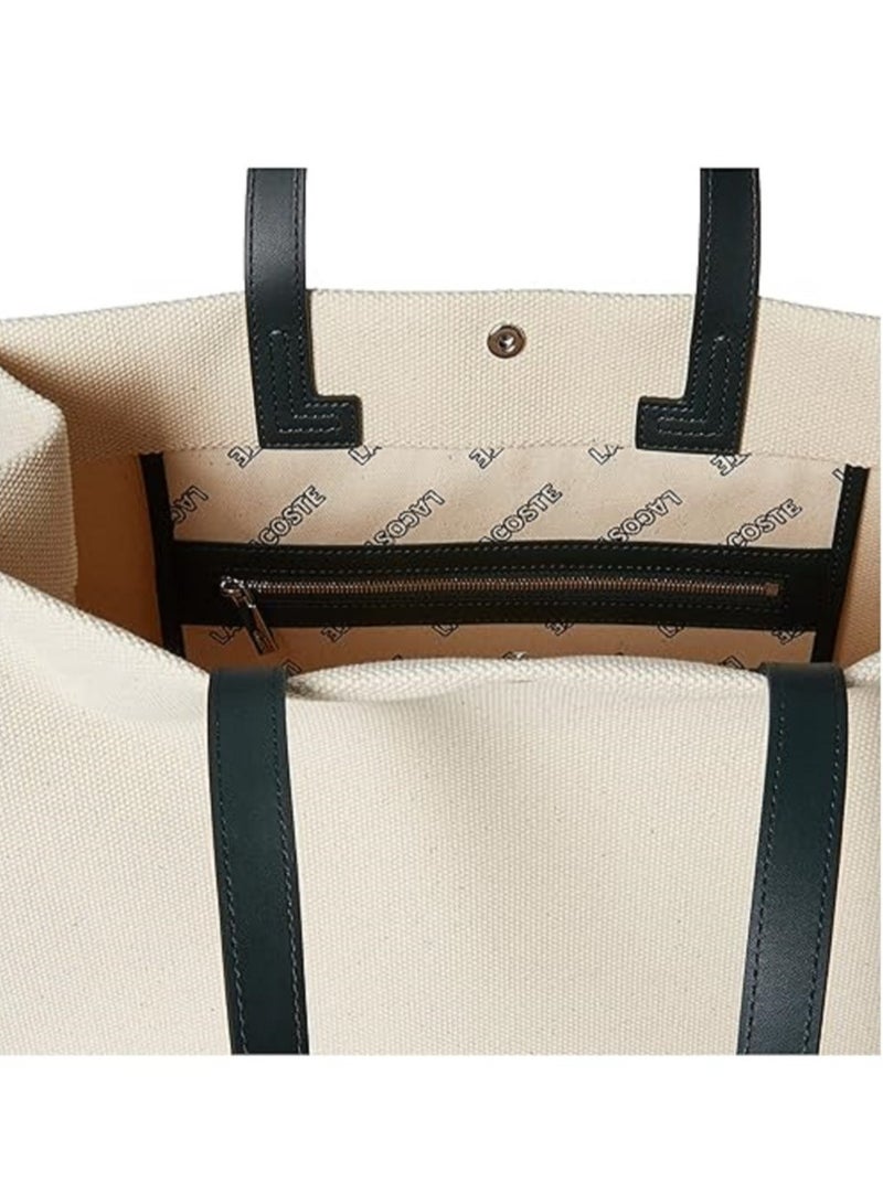LACOSTE Lacoste Heritage Canvas Large Shopping Bag, Farine/Sinople  - Image 5