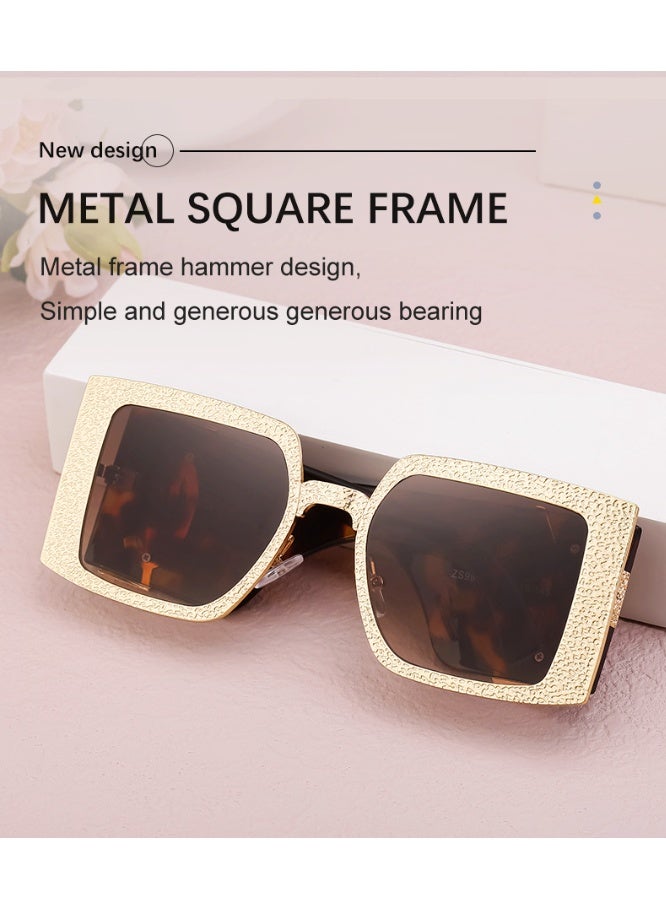 Oversized Metal Square Sunglasses for Women, UV400 Anti-Glare, Hammered Frame Design, Fashion Eyewear for Beach, Party & Daily Wear - Image 5