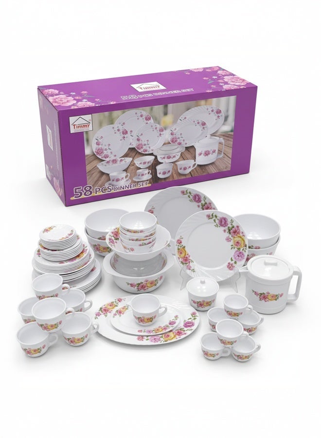 Timmy Premium Opal Dinnerware Set 58 Pieces - Elegant Lightweight Chip-Resistant Opalware Dining Collection, Perfect for Family Meals, Formal Events and Special Occasions, Easy to Clean Set - Image 1