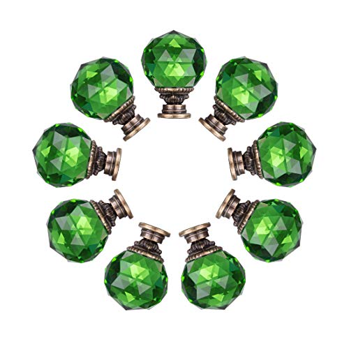 LONGWIN 10 Pack Crystal Kitchen Cabinet Knobs Pulls Handles 30mm Vintage Round Glass Ball Knob for Dresser Drawers Bathroom Cupboard Wardrobe Green - Image 2