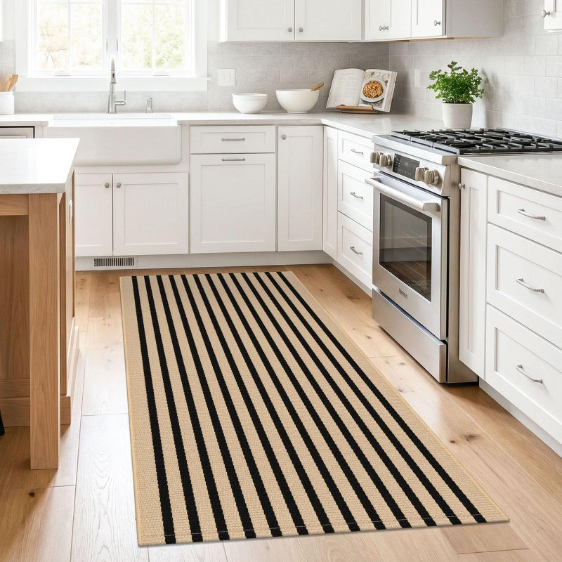 KILOCOCO Striped Rug 3'x5' Front Door Rug Woven Cotton Washable Stripe Layered Doormats Indoor Outdoor Door Mat for Front Porch/Kitchen/Farmhouse/Entryway/Patio, Brown - Image 4