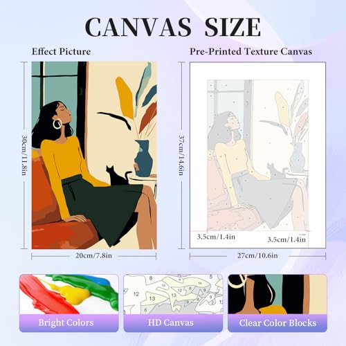 Okarina 6 Pack Paint by Numbers Kit for Adults Beginner, Women Adult Paint by Number Kits on Canvas, Black Cat DIY Acrylic Oil Painting by Numbers Kits, Perfect for Home Decor 8x12 Inch - Image 2