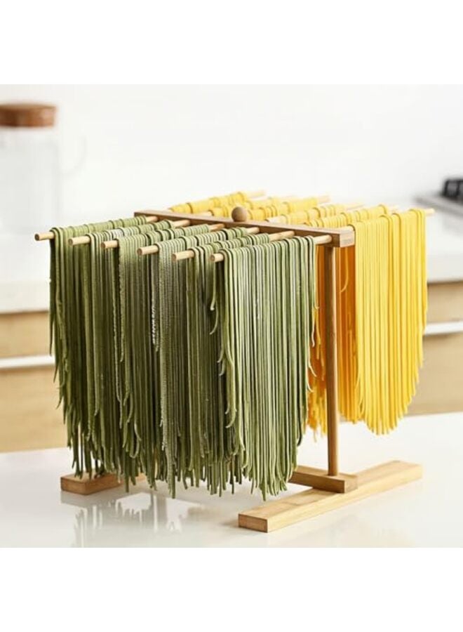 Bamboo Pasta Drying Rack with 8 Bars and Transfer Wand, Easy to Transfer for Drying Pasta and Cooking, Special Suspension Design for Large Storage, Gift for House Warming - Image 2