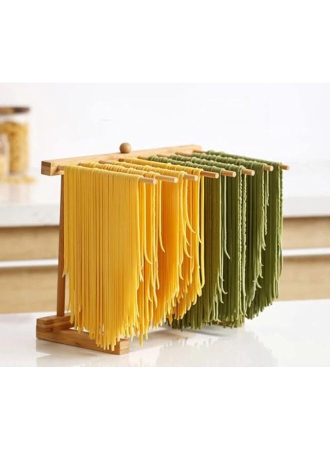 Bamboo Pasta Drying Rack with 8 Bars and Transfer Wand, Easy to Transfer for Drying Pasta and Cooking, Special Suspension Design for Large Storage, Gift for House Warming - Image 4