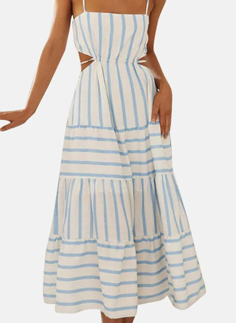 يونيكي White Striped Cut-Out A-Line Midi Dress
