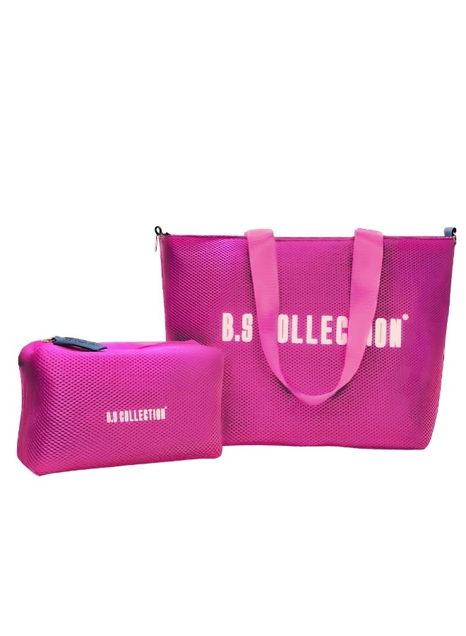 B.S COLLECTION Tote Bag for Women in Double-Face Leather and Fabric Lightweight, Elegant & Practical for Work and University - Pink - Image 1