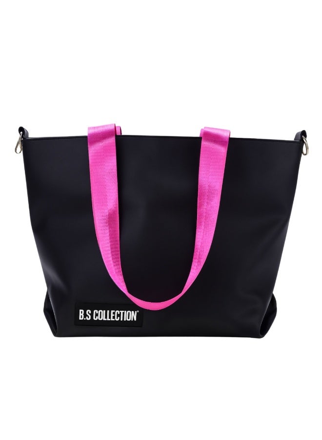 B.S COLLECTION Tote Bag for Women in Double-Face Leather and Fabric Lightweight, Elegant & Practical for Work and University - Pink - Image 5
