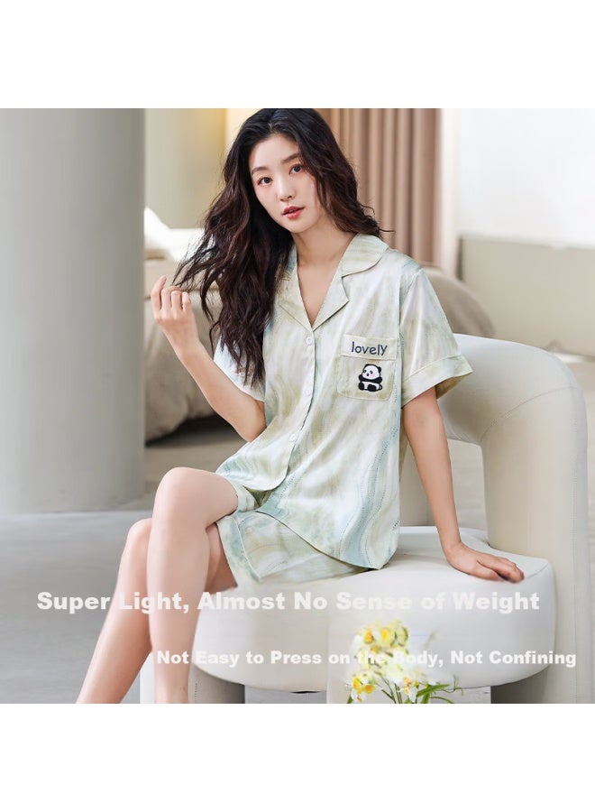 LANG SHA Lanshifei 25th Anniversary Summer New Women's Pajamas Thin And Comfortable Ice Silk Cool Breathable Short Sleeve Shorts Home Wear Set - Image 3