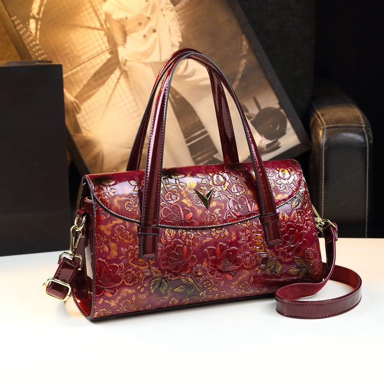 Large Capacity Genuine Leather Women'S Bag Boston Pillow Bag 2023 New All-Match Explosive Middle-Aged Mother Hand Shoulder Bag - Image 4