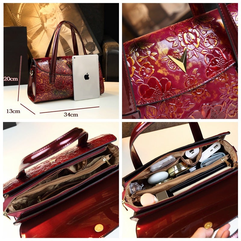Large Capacity Genuine Leather Women'S Bag Boston Pillow Bag 2023 New All-Match Explosive Middle-Aged Mother Hand Shoulder Bag - Image 5