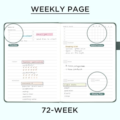 &And Per Se And Per Se Undated Planner, Weekly & Monthly Planner with Goal & Habit Tracker, A5 Leather Hardcover Productivity Journal for Academic Year (Celestial Green) - Image 4