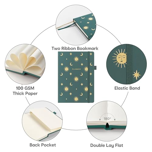 &And Per Se And Per Se Undated Planner, Weekly & Monthly Planner with Goal & Habit Tracker, A5 Leather Hardcover Productivity Journal for Academic Year (Celestial Green) - Image 3