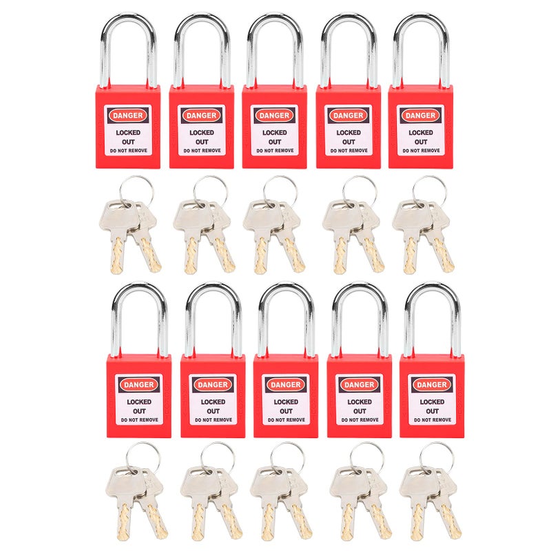 Filfeel Lockout Lock, 38mm Anti‑Skid Corrosion Resistant Padlock, with 2 Keys Per Lock for Lock Out Tag Out Stations, 10 Sets(red) - Image 1