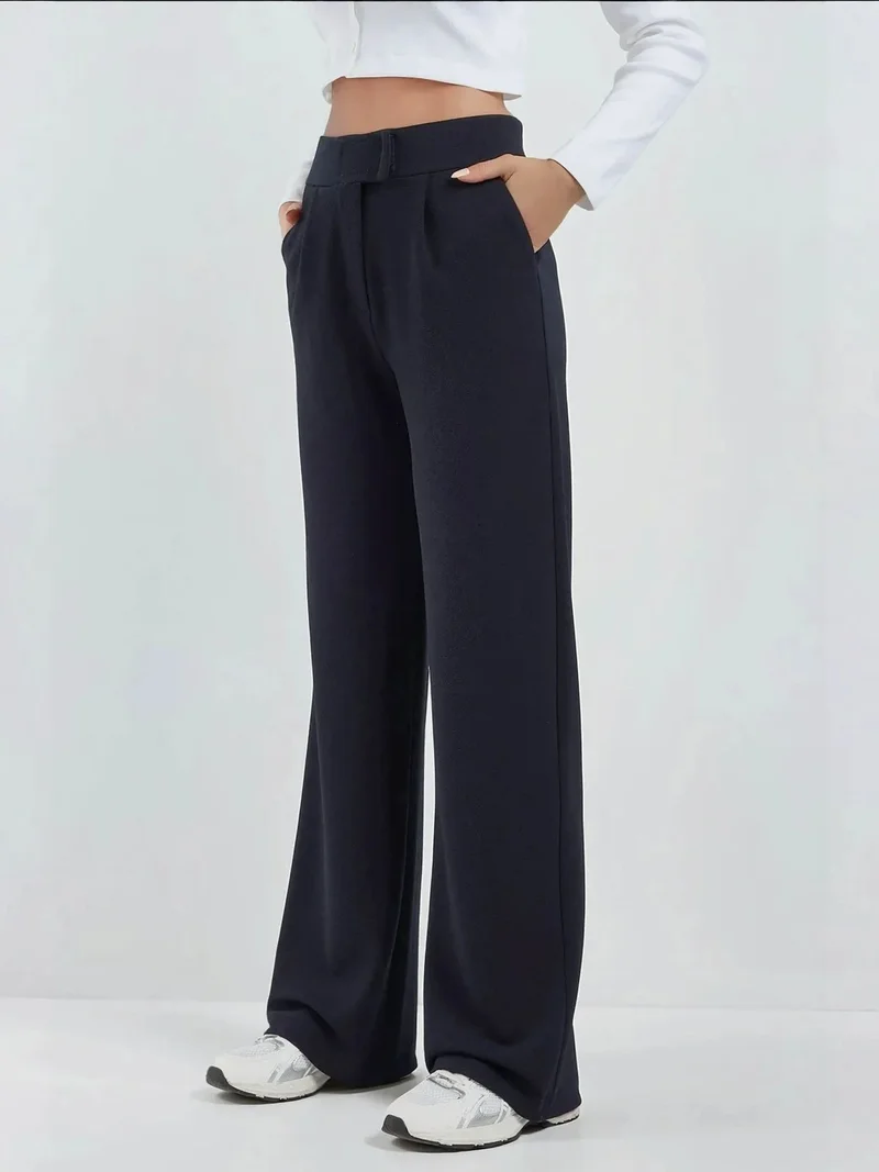 زوبعة بنطلون بالازو بخصر عالٍ مطاطي من الكريب