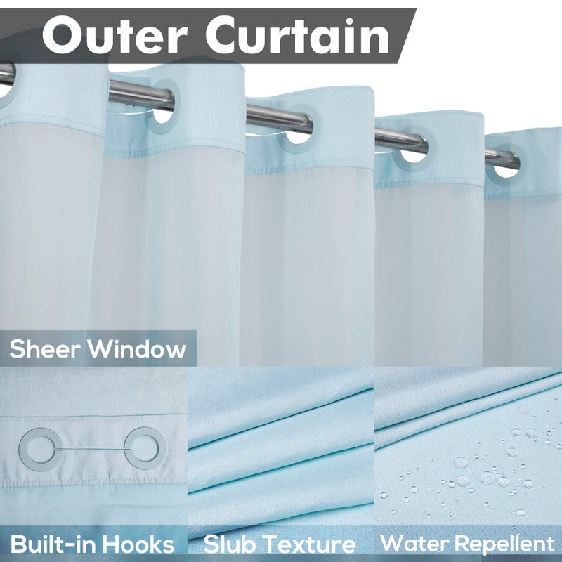 River Dream لا توجد ستارة دش محكم الخطاف مع مجموعة بطانة PEVA Snap -in - 71 "× 74" "(72" ") مع See من خلال Top Window Machine القابلة للغسل والماء الأزرق 71 × 74 - Image 4