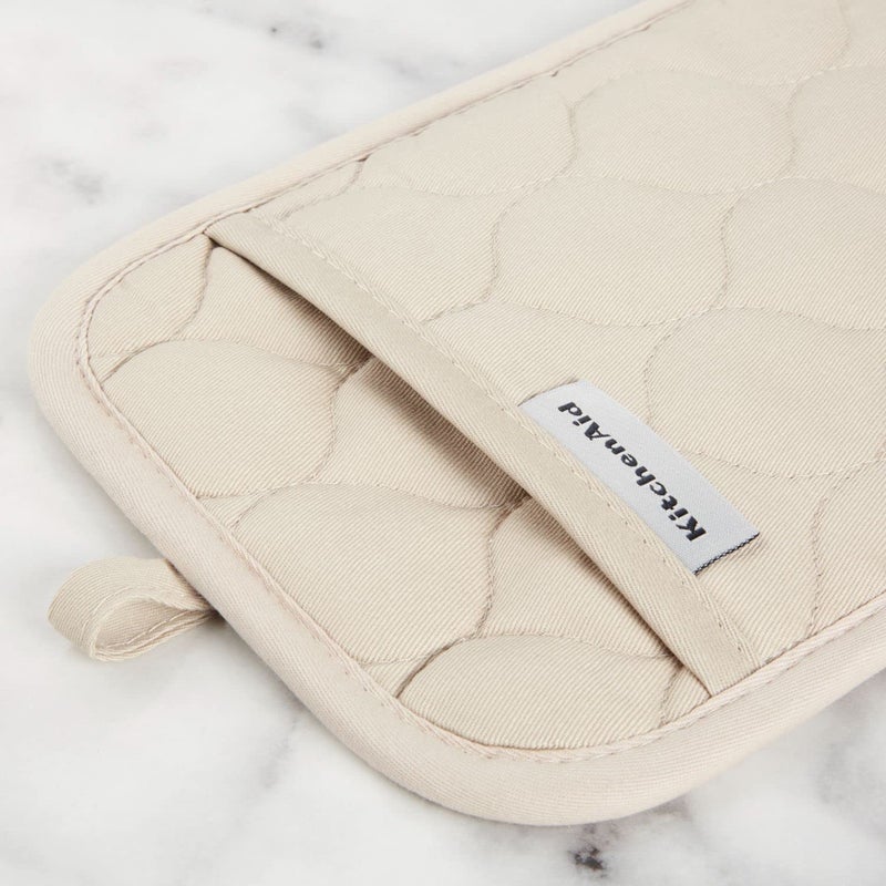 KITCHENAID Quilted Cotton Terry Cloth Oven Mitt, Pot Holder, Kitchen Towel 4-Pack Set, Heat Resistant, Silicone Grip, 16"x26", 7"x13" & 7"x10", Milkshake - Image 5