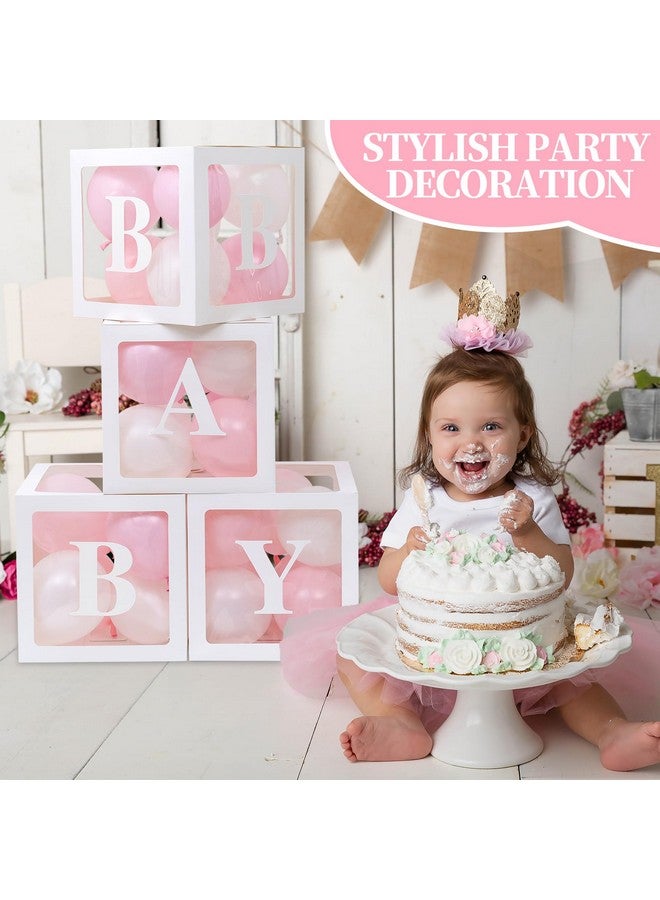 RUBFAC Baby Boxes for Baby Shower Decoration with 8 Letters and 36 Balloons 4pcs Clear Balloon Boxes BABY Blocks for Girls Birthday Party Decorations(Pink) - Image 5