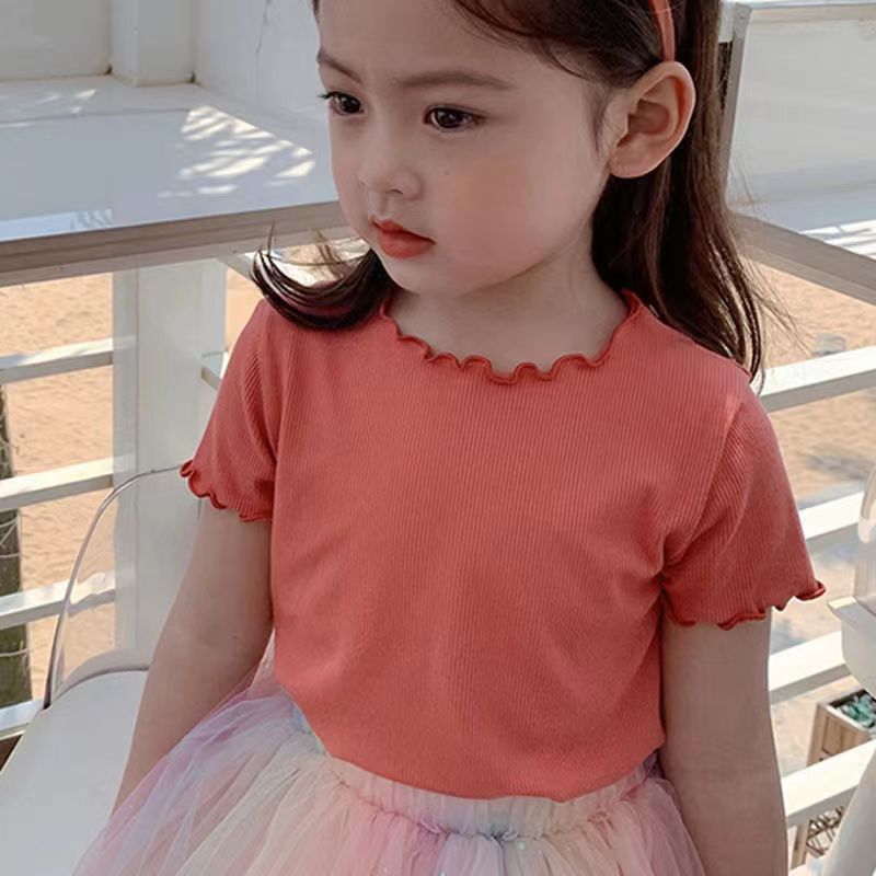 Girls' Casual Ice Silk Short-Sleeved T-Shirt Korean Style Children'S Ear-Rimmed Top For Baby Girls All-Match Half-Sleeve - Image 1