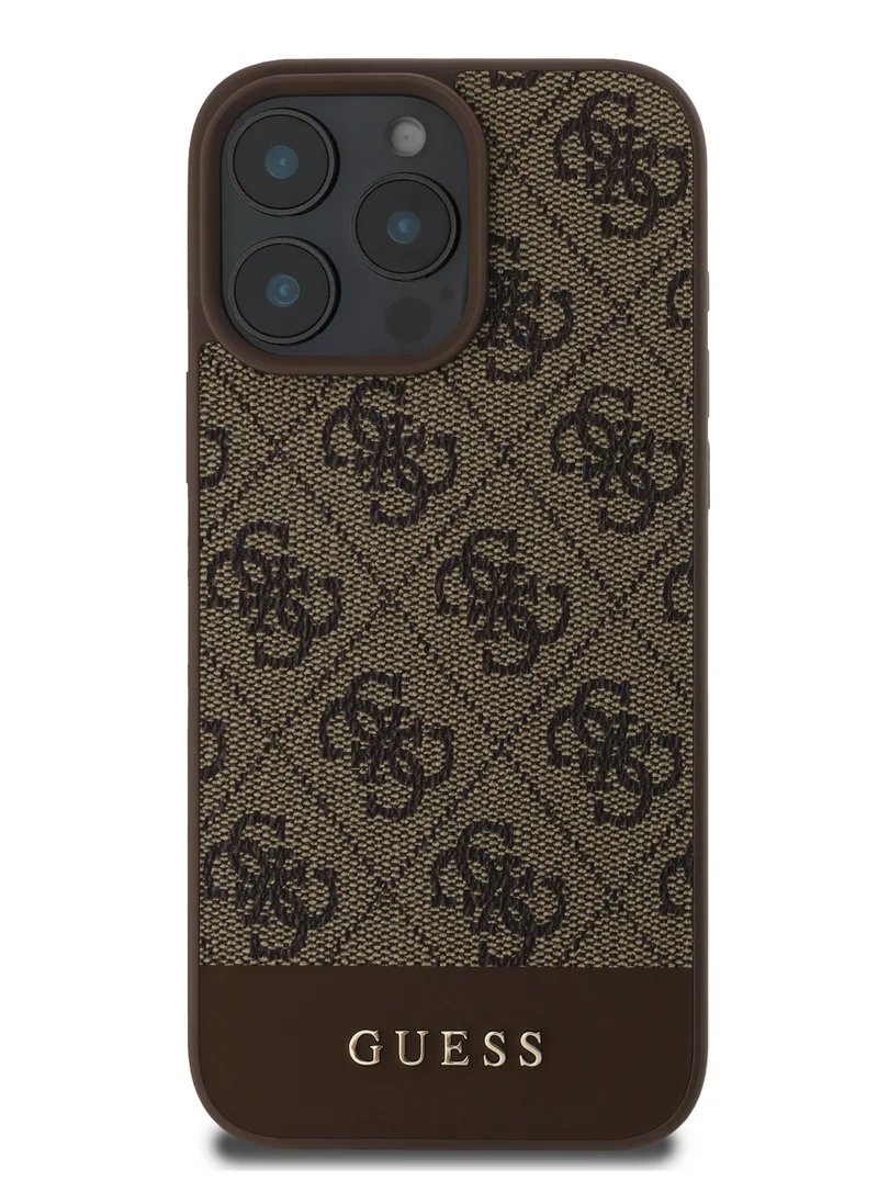 GUESS iPhone 16 Pro Case PU 4G Hard cover with Bottom Stripe Classic Logo / Drop Protection / Extra Shield Protection / Slim back Cover - Brown