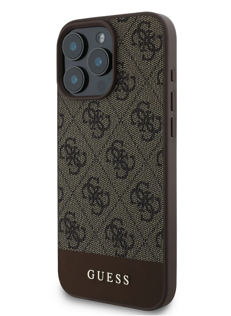 GUESS iPhone 16 Pro Case PU 4G Hard cover with Bottom Stripe Classic Logo / Drop Protection / Extra Shield Protection / Slim back Cover - Brown