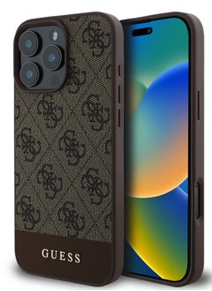 GUESS iPhone 16 Pro Case PU 4G Hard cover with Bottom Stripe Classic Logo / Drop Protection / Extra Shield Protection / Slim back Cover - Brown  - Image 3
