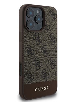 GUESS iPhone 16 Pro Case PU 4G Hard cover with Bottom Stripe Classic Logo / Drop Protection / Extra Shield Protection / Slim back Cover - Brown  - Image 4