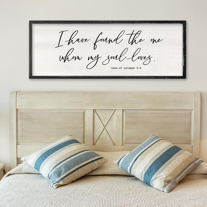 RLWangChao I Have Found The One Whom My Soul Loves Wall Art 40x15 Inch Large Song of Solomon 3:4 Sign Master Bedroom Above Bed Wood Frame Wall Hanging Decor (Black) - Image 3