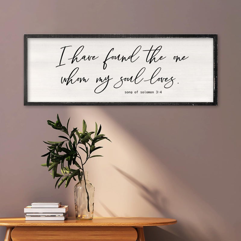RLWangChao I Have Found The One Whom My Soul Loves Wall Art 40x15 Inch Large Song of Solomon 3:4 Sign Master Bedroom Above Bed Wood Frame Wall Hanging Decor (Black) - Image 5