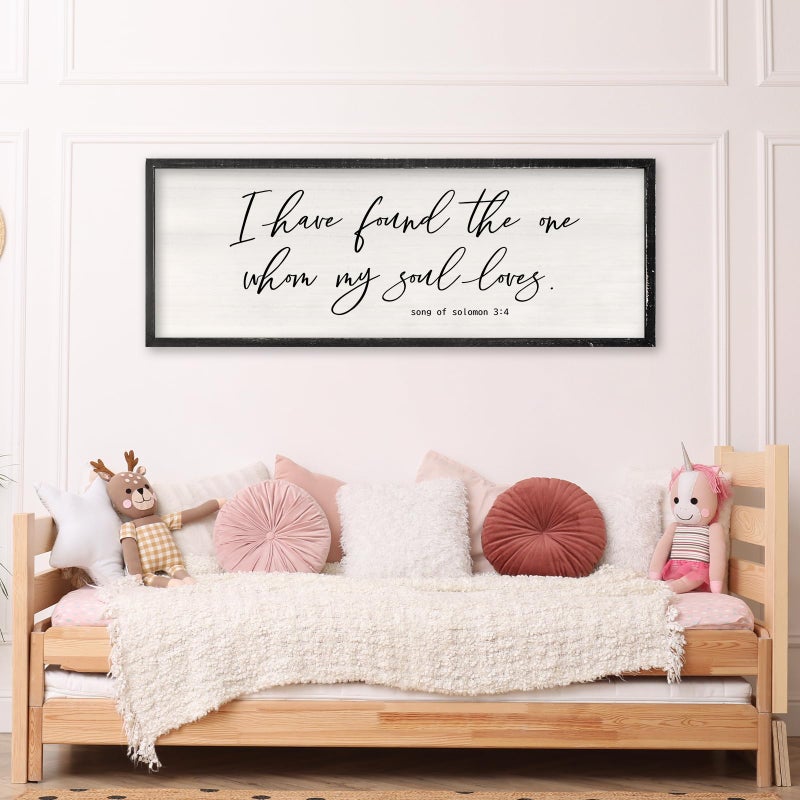 RLWangChao I Have Found The One Whom My Soul Loves Wall Art 40x15 Inch Large Song of Solomon 3:4 Sign Master Bedroom Above Bed Wood Frame Wall Hanging Decor (Black) - Image 4
