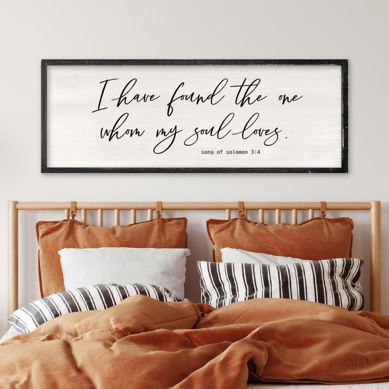 RLWangChao I Have Found The One Whom My Soul Loves Wall Art 40x15 Inch Large Song of Solomon 3:4 Sign Master Bedroom Above Bed Wood Frame Wall Hanging Decor (Black) - Image 1