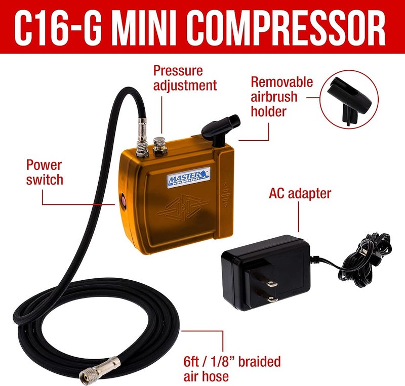 Master Airbrush Multi-Purpose Air Brush Kit with Mini C16-G Air Compressor - Image 4