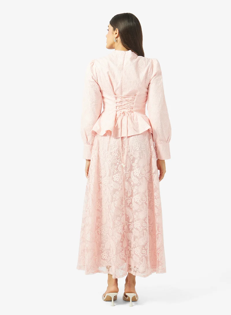 خزانة Peplum Top & Lace Skirt Set