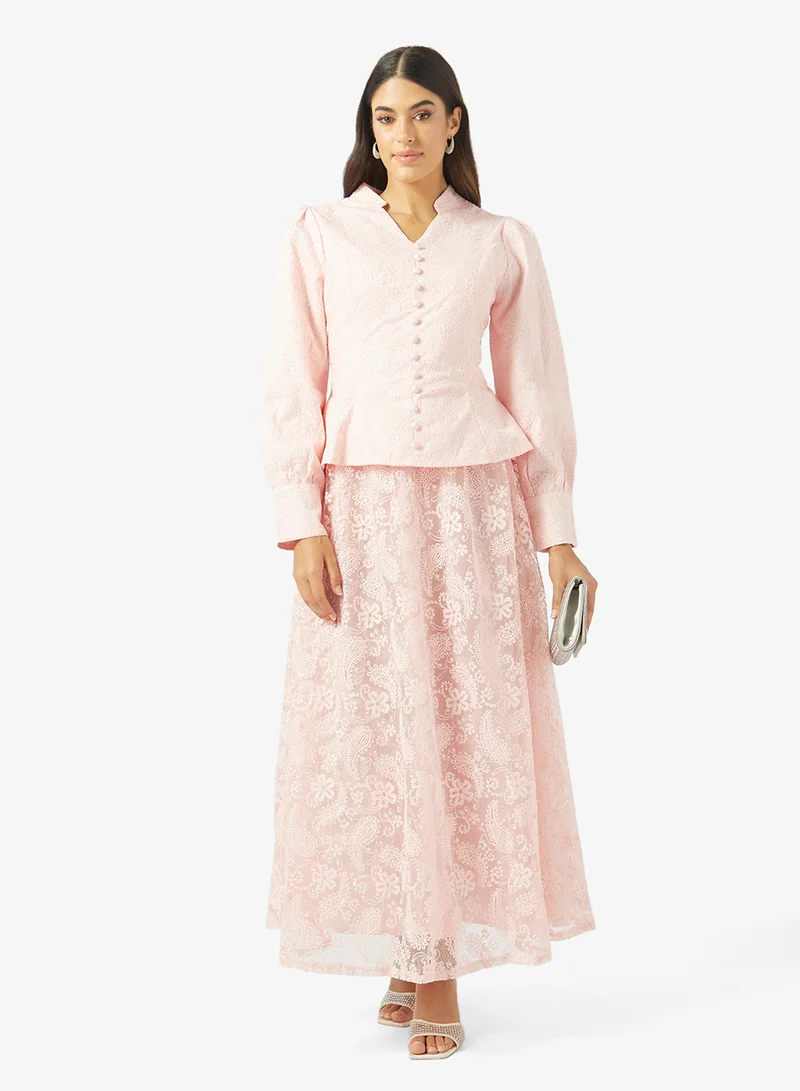 خزانة Peplum Top & Lace Skirt Set