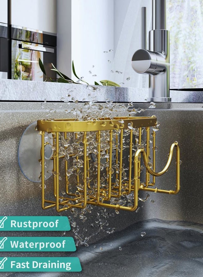 HapiRm Multifunctional Sponge Holder - 2 Installation Methods Sink Caddy with Unique M-shaped, Stainless Steel Kitchen Sink Organizer for Sponge, Brush, Stopper and Scraper - Gold - Image 4