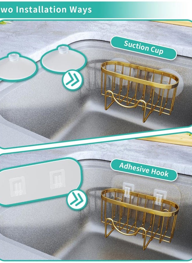 HapiRm Multifunctional Sponge Holder - 2 Installation Methods Sink Caddy with Unique M-shaped, Stainless Steel Kitchen Sink Organizer for Sponge, Brush, Stopper and Scraper - Gold - Image 3