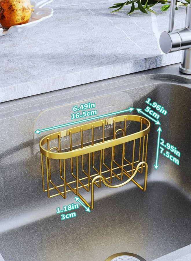 HapiRm Multifunctional Sponge Holder - 2 Installation Methods Sink Caddy with Unique M-shaped, Stainless Steel Kitchen Sink Organizer for Sponge, Brush, Stopper and Scraper - Gold - Image 5