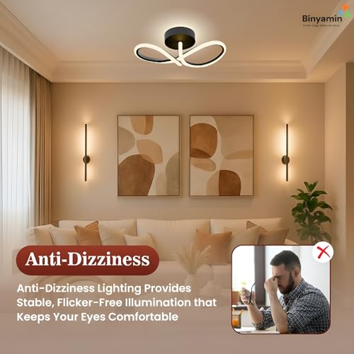 Binyamin Ceiling Light Surface Mount for Entrance Lobby, 50W Surface Ceiling LED Light, LED Light for Living Room Ceiling, 3 Colour Black Flush, Anti-Glare LED Lights for Room (Infinity) - Image 5