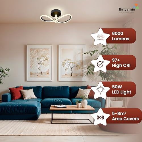 Binyamin Ceiling Light Surface Mount for Entrance Lobby, 50W Surface Ceiling LED Light, LED Light for Living Room Ceiling, 3 Colour Black Flush, Anti-Glare LED Lights for Room (Infinity) - Image 2