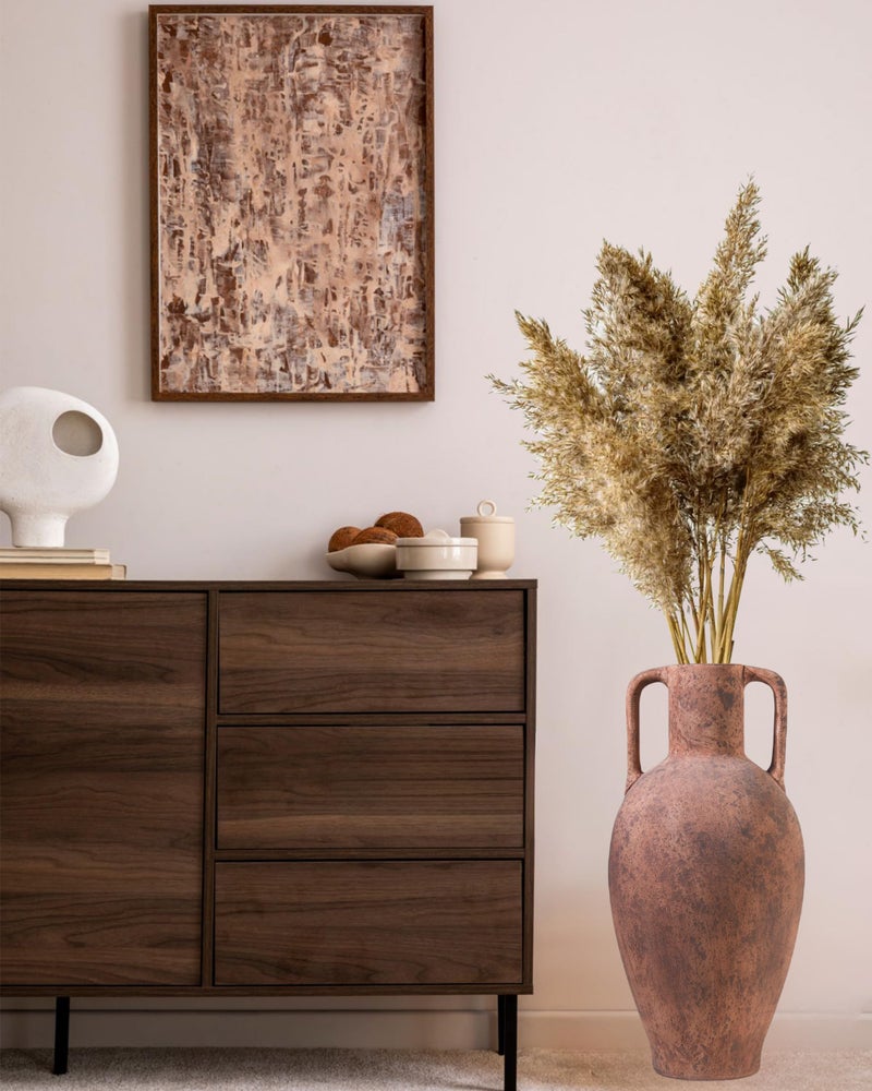 UPWOIGH 20.5in Tall Large Vintage Handles Ceramic Floor Vase, Antique Terracotta Pottery with Beige Speckles and Distressed Brown Markings, Rustic Farmhouse Living Room or Bedroom Decor, Gift 1 Pack - Image 2