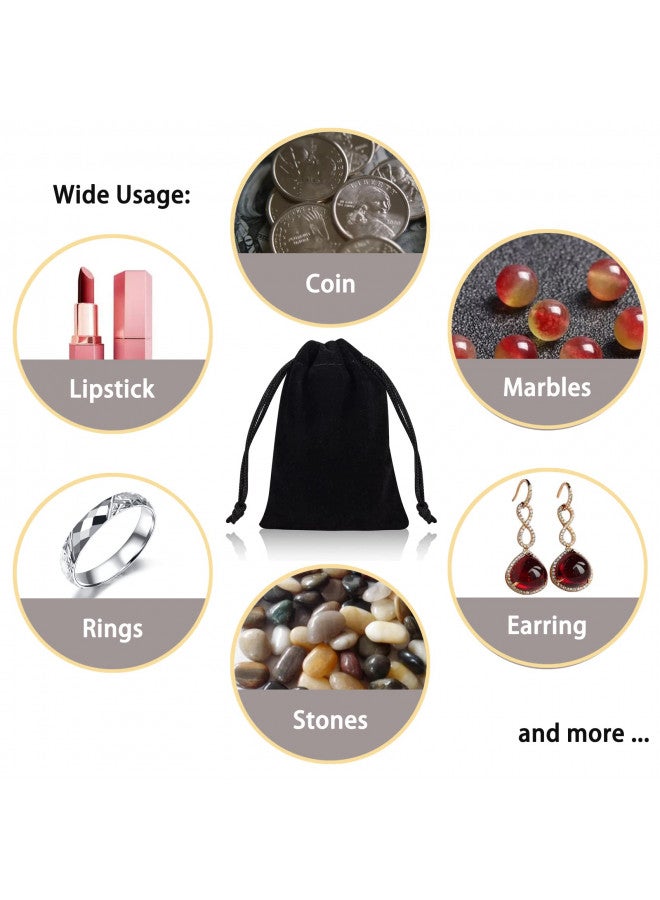 DTOL Velvet Cloth Jewelry Bags, Small Gift Pouches Drawstring Bags for Party, Travel Portable, Christmas, Festival, Makeup Favor Organizer Storage Holder Bags, 3x4 Inch 50 Pieces Black - Image 1