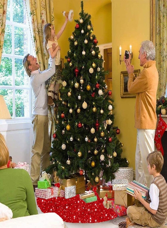 FANPROMS Christmas Tree Skirt Red 36 Inch Round Velour Tree Skirt Sparkle Sequins Xmas Tree Mat Vintage Farmhouse Tree Floor Base Christmas Decorations for Artificial Tree Wedding Party Outdoor Decoration - Image 2