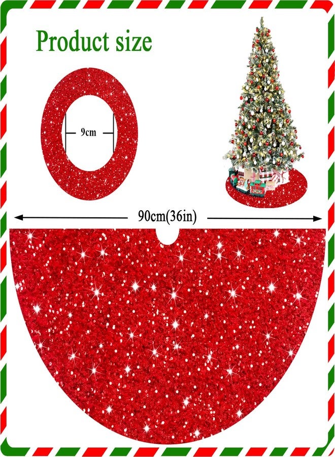 FANPROMS Christmas Tree Skirt Red 36 Inch Round Velour Tree Skirt Sparkle Sequins Xmas Tree Mat Vintage Farmhouse Tree Floor Base Christmas Decorations for Artificial Tree Wedding Party Outdoor Decoration - Image 3