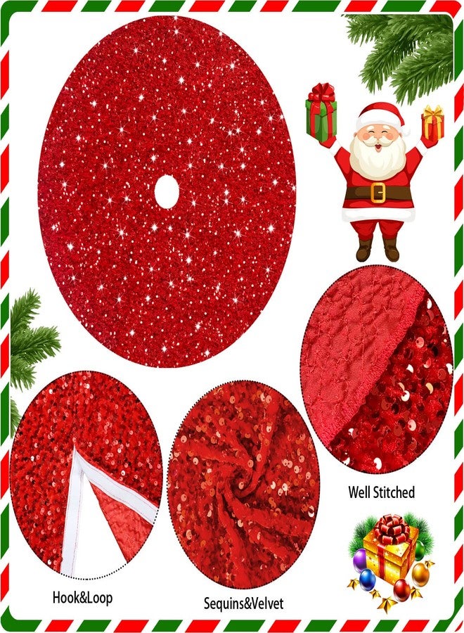 FANPROMS Christmas Tree Skirt Red 36 Inch Round Velour Tree Skirt Sparkle Sequins Xmas Tree Mat Vintage Farmhouse Tree Floor Base Christmas Decorations for Artificial Tree Wedding Party Outdoor Decoration - Image 4